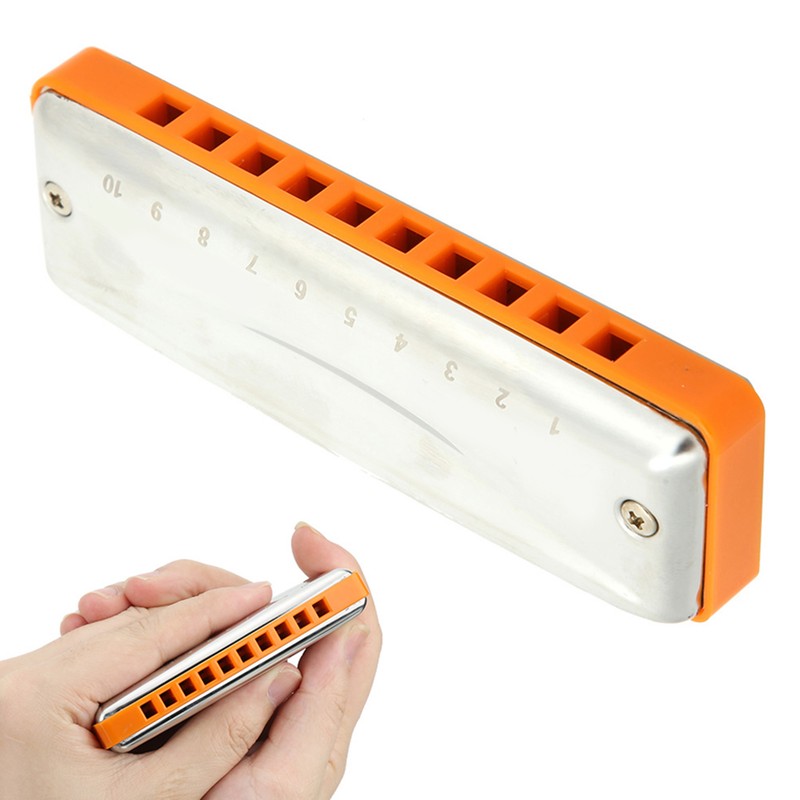 Blues Harmonica 10‑Hole Mouthorgan E Key Wind Instrument Waterproof Corrosion‑Resistant(Orange