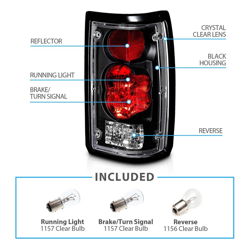 AmeriLite Black Euro Tail Lights for 1986-1993 Mazda B2000 Seried