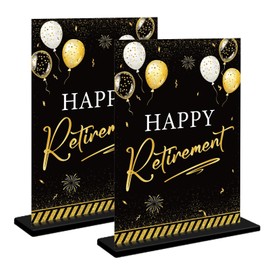 INNORU Acrylic Retirement Table Poster Centerpieces Set, Retirement Appreciation Gifts Officically Retired Table Decor Centerpieces for Women Men Office Retirement Party Decorations Set of 2 Gold