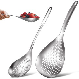 2 Piezas Cuchara Ranurada para Espumadera Colador de Araña Espumadera de Acero Inoxidable Cuchara Espumadera Cucharón Cuchara para Freír Inoxidable con Agujeros para Colgar para Cocina Cocinando