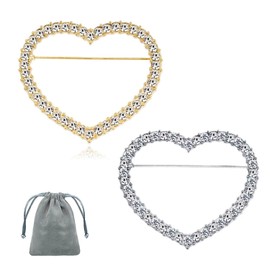 Vintage Rhinestone Brooch Pins for Women Men, Secure Clothing Anti-Slip Breastpins, Stylish Gold Silver Metal Adornments for Hats, Shawls, Scarves Outfits (Heart Shape)