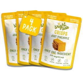 Bright Side Crisps - Just Pineapple - One Ingredient: 100% Upcycled Pineapple Pulp, High Fiber, No Sugar Added, Vegan, Gluten-Free, 100 Calories, Healthy All-Natural Chip and Cracker Alternative, Guilt-Free Snacking (4-Pack, 1 oz Pouch JP)