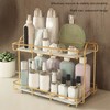 Hyuduo Makeup Shelf Gold White 2 Tier Bathroom Storage Rack