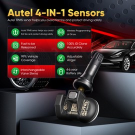 Autel TPMS Sensor Set of 4, MX-Sensor 2in 1 315MHz + 433MHz Press-in TPMS Universal Programmable Sensor, OE-Level 100% Cloneable by Autel TPMS Tool TS408S TS501 PRO TS508 TS508WF (4PCS Rubber Stem)