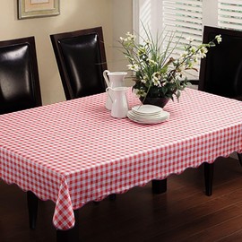 Artisan Flair Red and White Checkered Vinyl Tablecloths with Flannel Backing for Picnic/Party, Indoor Or Outdoor Dining-47" x 60"