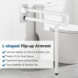 Flip Up Handicap Grab Bar, Hybodies Wall Mounted Folding Toilet Safety Rail with Floor Support, Non-Slip Toilet Handle for Bathroom, Assist Bar Handrails for Elderly Disabled Senior Pregnant