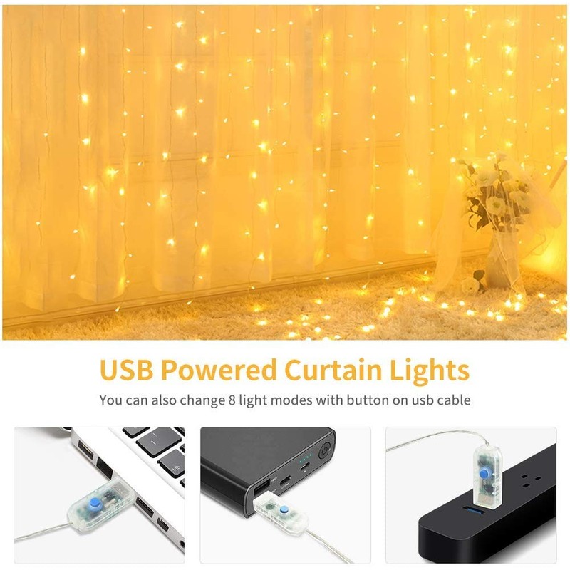 200 LED Diamond Curtain String Light with Remote Control (Warm