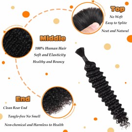 Curls for Boho Braids,Bohemian Hair for Braiding Human Hair 15A Natural Black Human Hair Bundles for Braiding No Weft 1 pack 100g Boho Curly Human Hair for Braiding（Deep Wave Human Hair 16inch）