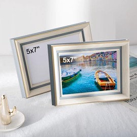 Marcos para fotos 2 Piezas, Portaretratos de 5x7 pulgadas,Marcos Decorativo para Cuadros de Pared y Mesa,Blanco y Azul 5x7