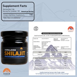 Svach Botanicals Shilajit Resin- (100 Servings) Lab Tested Pure Himalayan Gold Grade 80% Fulvic Acid High Potency with 85+ Trace Minerals 40g Jar