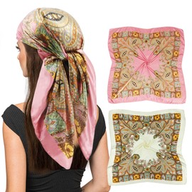 vimate Headscarf for Women - 35 Inch Square Silk Feel Satin Scarf Silk Scarf for Hair Wrapping and Sleeping at Night, B