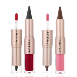 2-in-1 Lipstick with Lip Liner Set, Velvet Matte Lip Liner Pencils, Gradient Lipstick and Black Lip Liner, Lipstick with Contour Pencil, Soft Lip Shine, Makeup Lips/Pencil for Women