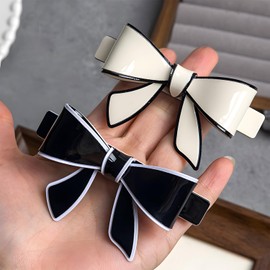 MOTIBACK 2 Pieces Hair Bow Barrettes for Women - Resin Black & White Minimalist Hair Clips, French Barrettes Hair Accessories