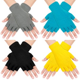 Sumfox 4 Pairs Fingerless Gloves for Women Men Unisex Half Finger Gloves Winter Stretchy Knit Gloves for Women Cold Weather