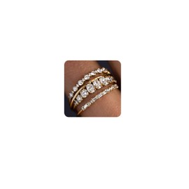 KAERUN Stackable Gold Rings for Women Non Tarnish 14K Gold Plated Stacking Cubic Zirconia Ring Set Dainty Fashion Statement Commitment Wedding Rings Women's Egagement Rings Size 6 7 8 9 10