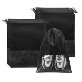 sourcing map 12pcs Travel Shoe Bags Non-Woven Drawstring Organizers Bags Dustproof Portable Travel Shoe Storage Bags with Clear Window Fit Men and Women for Travel Sport Home Use, Black