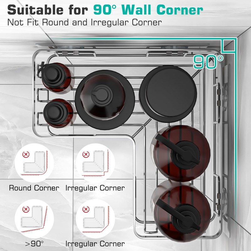 YASONIC Corner Shower Caddy, 3-Pack Adhesive Bathroom Caddy with Soap