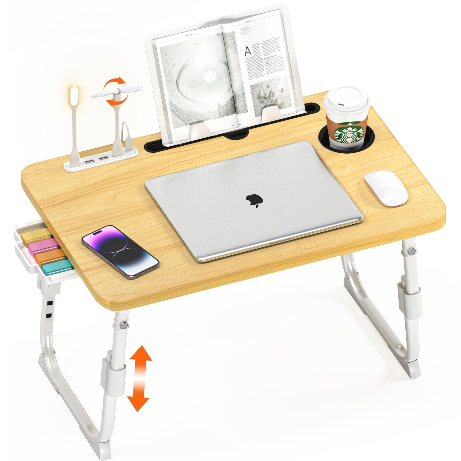 DECOSIS Laptop Bed Desk Height Adjustable, Bed Laptop Table with USB ...