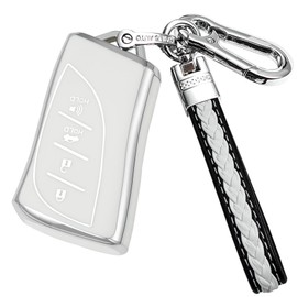 Yonmcfn Compatible with lexus Key fob Cover with Keychain,TPU Protective Key case,Compatible with 2023 2024 2025 NX UX RX ES LS LC LX GX ect new Remote Smart Key (silver white)