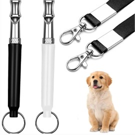 Bkemkri 2 Pack Dog Whistle, Dog Training Whistle Dog Whistles for Recall, Ultrasonic Stop Barking Silent with Lanyard, Adjustable Dog Training Whistle for Most Breeds (Black&White)