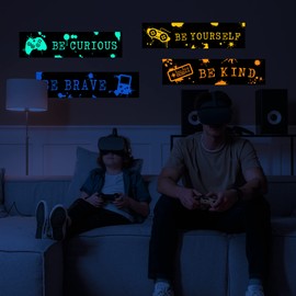 Game Wall Decals Glow in The Dark, Gamer Sticker Inspirational Wall Decor for Boys Room, Kids Bedroom Playroom Nursery Decorations