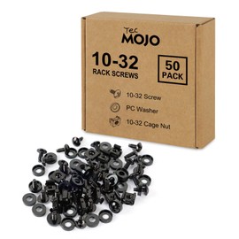 Tecmojo Rack Mount Screws Kit 50 Pack - 10-32 Rack Mount Cage Nuts, Screws and Washers, for Network Racks, Enclosures and Server Cabinets, Tapped Hole and Square Installation