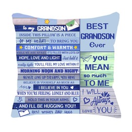 Bommex Gift for Grandson Ideas Double-sided Cushion Cover Throw Pillow Cover for Grandson from Grandma Grandad Grandson Graduation Gift Birthday Gift Thanksgiving Gift (GRANDSON)