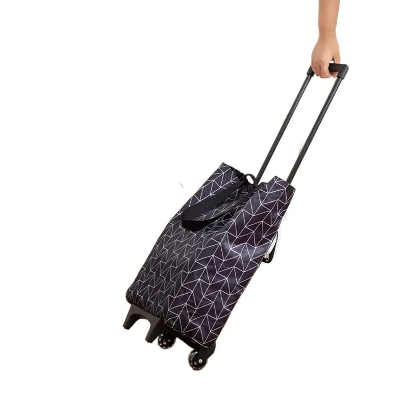Foldable Shopping Cart Bag with Wheels and Retractable Handle for