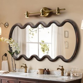 Besdomus Irregular Wavy Wall Mirror: 24x48 in Vintage Solid Wood Mirror for Standing Hanging or Leaning Against Wall - Rustic Farmhouse Art Decorative for Home Decor/Bedroom/Bathroom