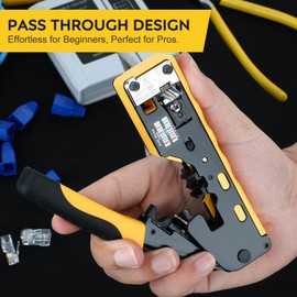 RJ45 Crimp Tool Kit Pass Through Ethernet Crimper Kit Cat5 Cat6 Cat7 Crimping Tool Kit,All-in-One Stripping Cutting Crimping Tool for RJ11/RJ12 Standard,RJ45 Pass Through Connectors