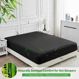 LINENOVA Bamboo King Single Fitted Sheet 1 Piece Only- 2000TC Ultra Soft & Breathable - Ideal for Hot Sleepers - 16" Deep Pocket, Elastic Easy Fit - All-Season Comfort (King Single, Black)