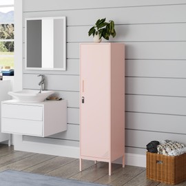 Steehoom Metal Locker, Storage Cabinet with Digital Lock, Steel File Cabinet with 3 Adjustable Shelves for School, Living Room, Bedroom, Office (Pink)