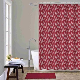 Generic 14 Piece Bathroom Set Fabric Printed Shower Curtain/Chenille Rug/Metal Roller Hooks (Feathers Burgundy), Solid, 686091214160