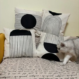 Sagielio Black and White Pillow Covers 18x18 Set of 4, Boho Mid Century Modern Arch Sun Decor Cotton Linen Throw Pillow Cover Decorative Cushion Cover with Zipper