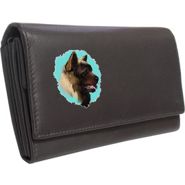 Klassek American Akita Womans Brown Purse Dog Lover Owner Brand Image on Real Animal Leather RFID Puppy Accessory Gift