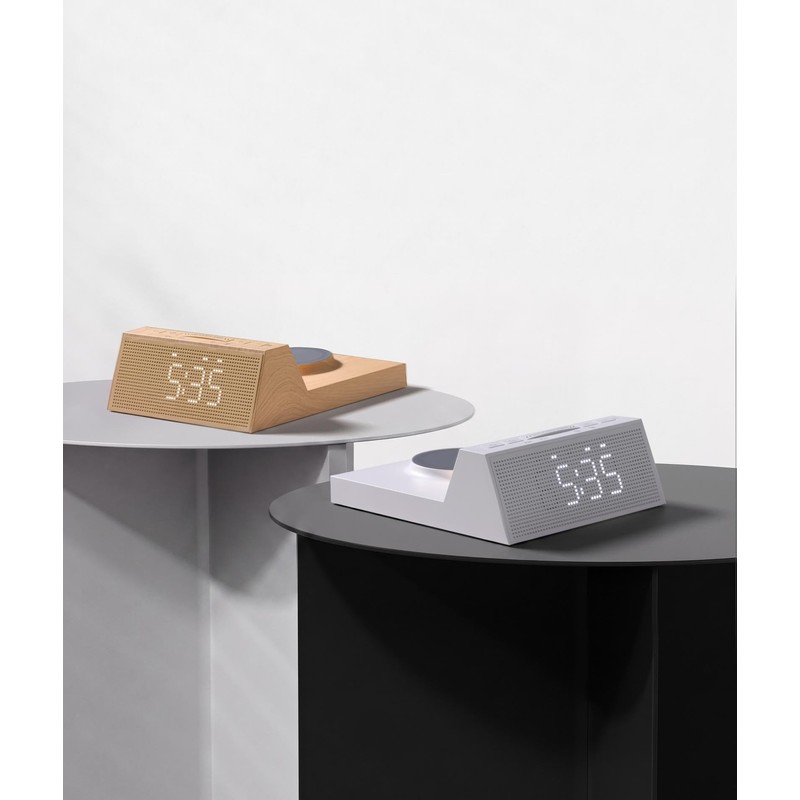 3-in-1 Alarm Clock with Wireless Charging & Night Light, Wood