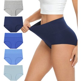 Altheanray Womens Underwear Cotton Briefs - High Waist Tummy Control Panties for Women Underwear Soft (1002XL-Blue5)