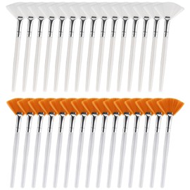 Yitexin 30 Pieces Soft Fan Brush for Facial Esthetician, Flat Head Fan Makeup Brush, Cosmetic Face Applicator Tool for Mud Cream Makeup Peel Women Girl (White & Yellow)