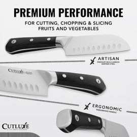 Cutluxe Santoku Knife – 5" Chopping Knife, Vegetable Knife – Forged High Carbon German Steel – Full Tang & Razor Sharp – Ergonomic Handle Design – Artisan Series