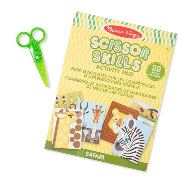 Melissa & Doug Safari Scissor Skills Activity Pad with Child-Safe Scissors – 20 Pages