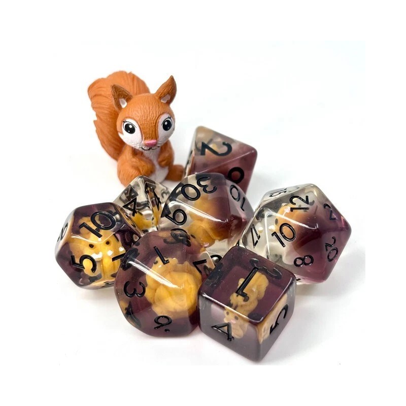 Sage's Baby Squirrel Familiar Resin Polyhedral Dice Set & Figurine