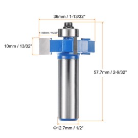 sourcing map T Slot Cutter Rabbet Router Bit 1/2" Shank 1-13/32" (36mm) x 13/32" (10mm) 3 Wing Carbide Slotting Cutter Rabbeting Slab Flattening Router Bits with Bearing for Wood