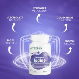 Ambrosial Iodine Supplement 5000mcg with 7500 mcg Potassium Iodide| High Strength Iodine Tablets | Natural Source of Iodine from Potassium Supplements & Iodide Tablets (Pack of 1-120 Tablets)