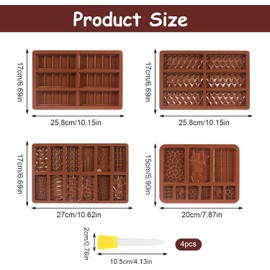 4 pcs Dubai Chocolate Bar Pistachio Kataifi Molds, Chocolate Bar Molds Silicone Rectangle Knafeh Pistachio Chocolate Bar Break Apart Candy Bar Molds with 4 droppers