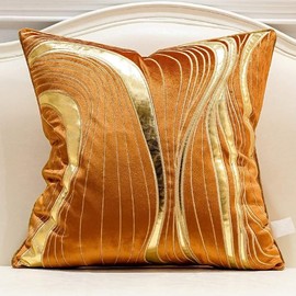 Throw Pillow Covers 18 x 18 Inches Orange Gold Leather Striped Cushion Cases Luxury European Pillow Covers Decorative Pillowcase for Couch Living Room Bedroom Car Home Decor