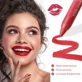 DLZZRS Lip Liner Crayon Lipstick, 2-in-1 Smudge-Proof Waterproof Long Lasting Velvet Matte Creamy Lip Pencil, High Pigment Full Coverage Lip Makeup for Women Girls (#05 Dark Red)