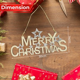 WedDecor Wooden Christmas Hanging Sign For Door, Pinewood Festive Sign Charming Hanging Ornament Xmas Decoration, Merry Christmas Lettering Wall Plaque With Star for Home, Office & Restaurant Décor