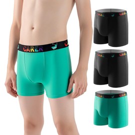 Carer Boys Incontinence Underwear Washable Kids Cotton Incontinence Boxer Briefs with Front Absorbency 80ml Reusable Leak Proof Underwear for Youth Boy Age 4-18 3pk S (2 Black, 1 Green)