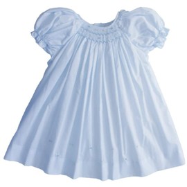 Petit Ami Baby Girls Blue Daydress with Embroidered Pastel Flowers (6 Months)