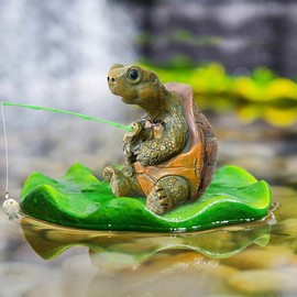 DINSONG Decorative Garden Mini Statue, Mini Pond, Decorative Fishing Figure, Garden Decoration for Outdoor Use, Weatherproof, Garden Decoration Turtle Figures, Turtle Garden Figures, Resin Statue for